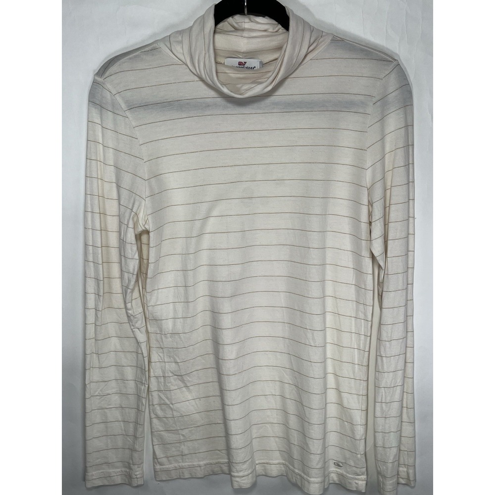 Vineyard Vines Turtleneck Pullover Neutral Beige Gold Striped Size S‎ Base Layer
